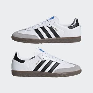 adidas samba White Sneakers with Black Stripes and Gray Suede Accents